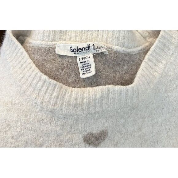 Splendid Ladies Small Gray Heart Sweater Crewneck Cotton Cropped Wool Soft $168 - Picture 5 of 6